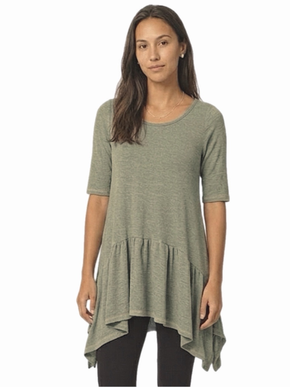 easel Sage Green Ruffle Hem Tunic